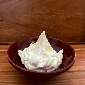 Example of stiff peaks in whipping cream.