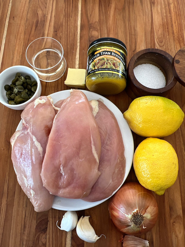 Ingredients for Chicken Piccata (without the breading)