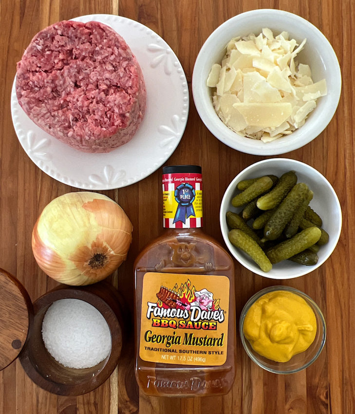 Ingredients for loose-meat skillet dinner.