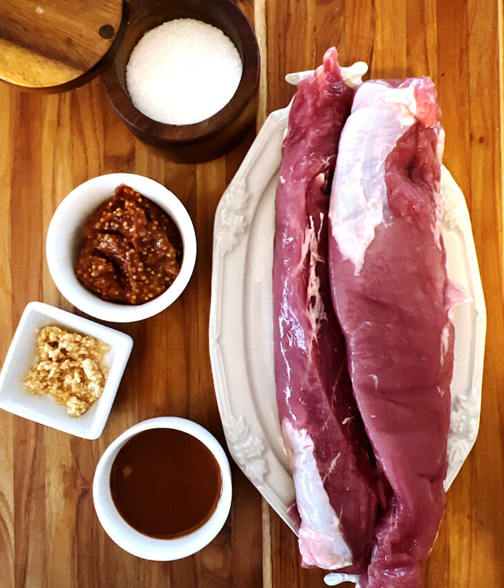 Ingredients for pork tenderloin with mustard baked in foil packet