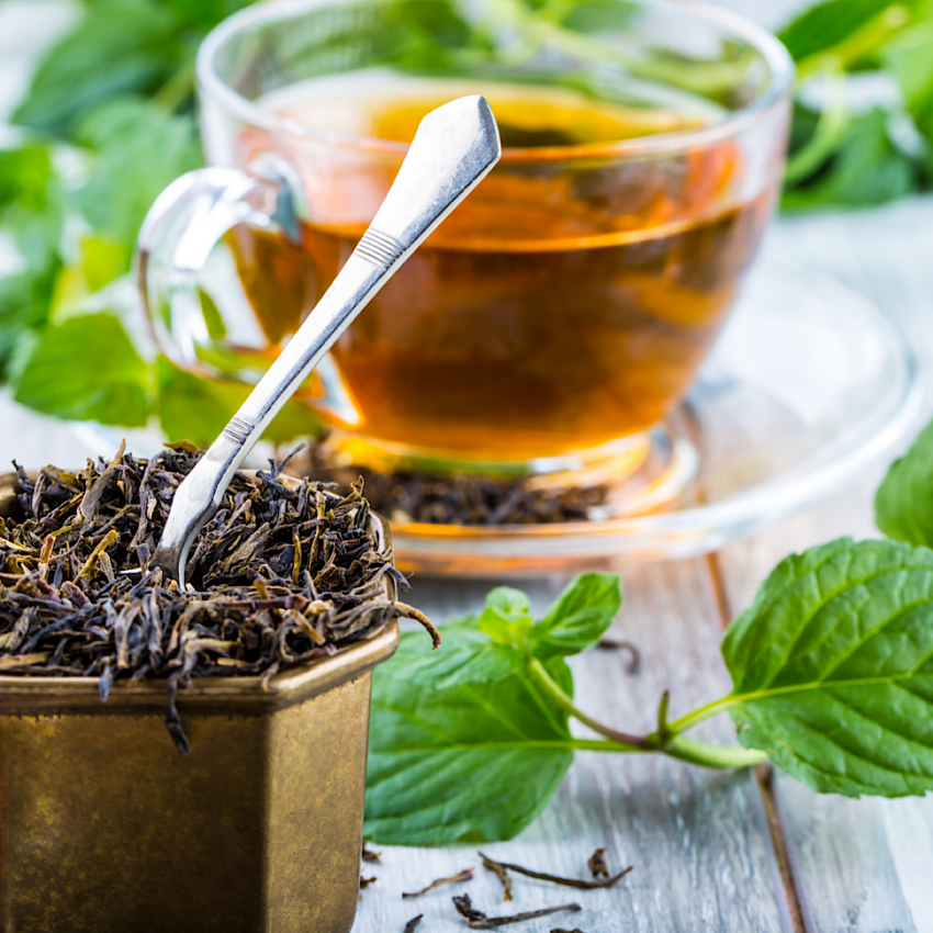 Lavender buds and lemon balm used to make herbal tea.