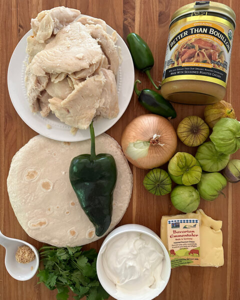 Ingredients for chicken verde enchilada casserole