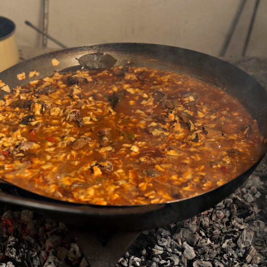 Large cauldron of Spanish gazpacho manchego