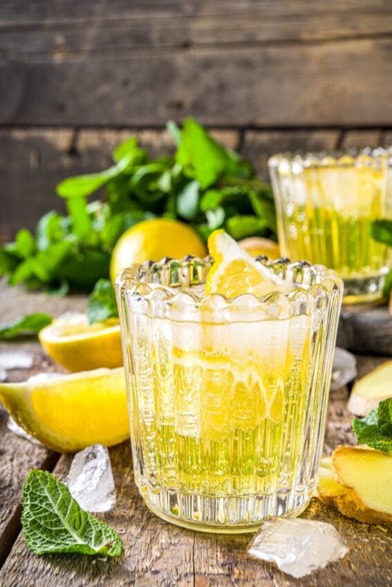 Lemonade with mint and ginger.