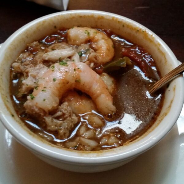 Seafood gumbo in a dar roux