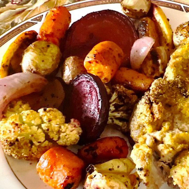 Sheet Pan Roasted Root Vegetables: (with Breaded Pork Chops)