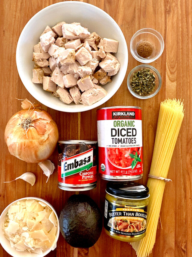 Ingredients for Sopa de Fideo (Mexican noodle soup).