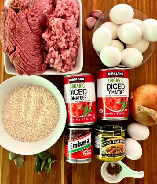 Ingredients for stuffed Mexican meatballs