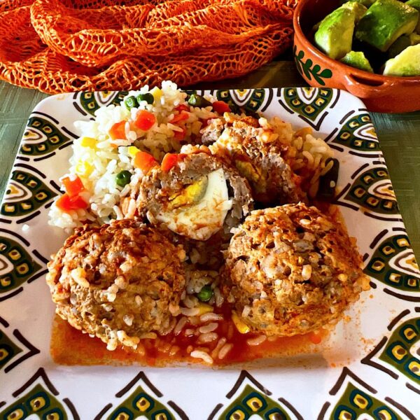 Stuffed Mexican meatballs on a platter