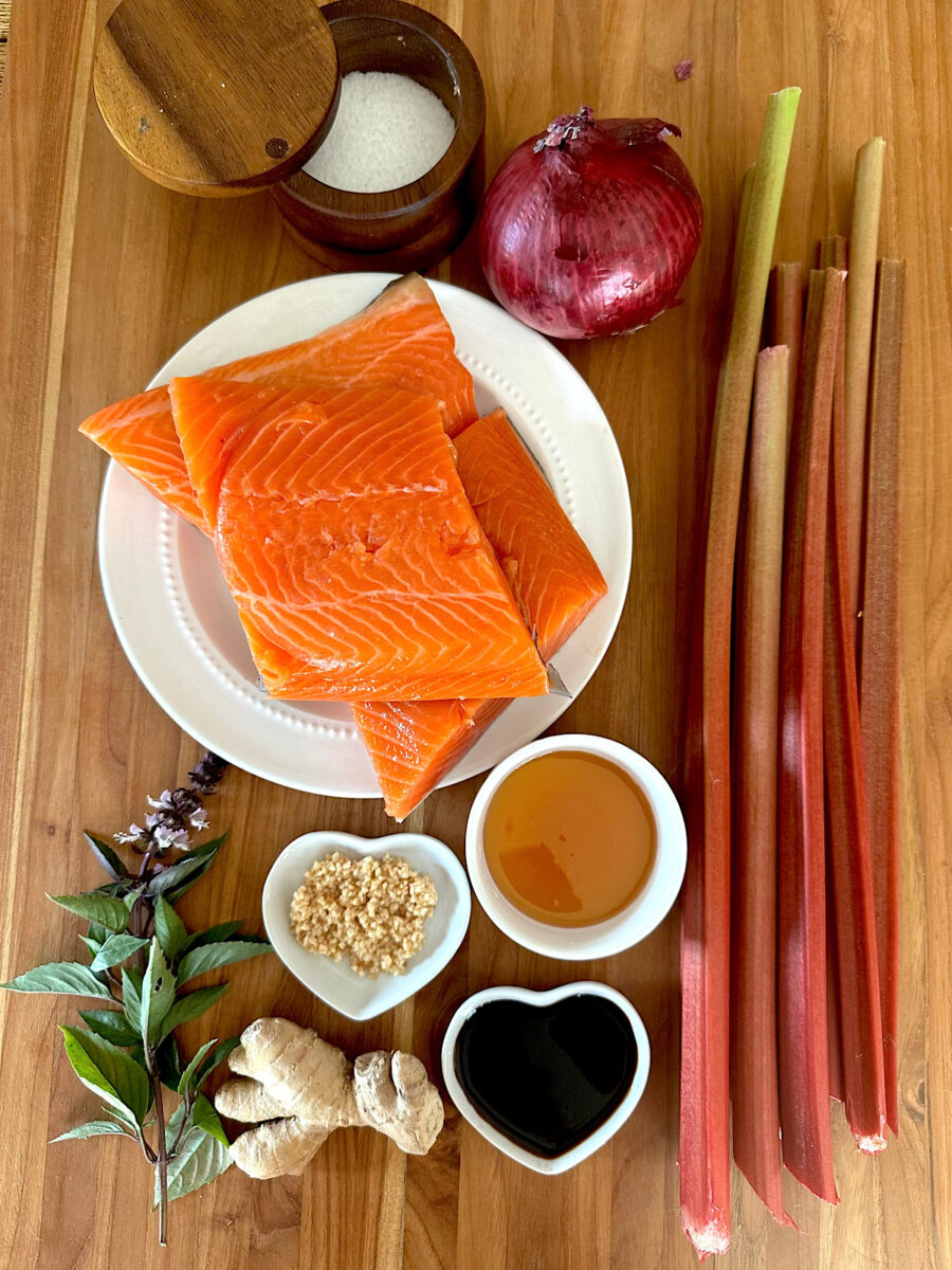 Ingredients for rhubarb topped roasted salmon