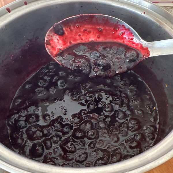 Bowl of thickened blueberry compote.