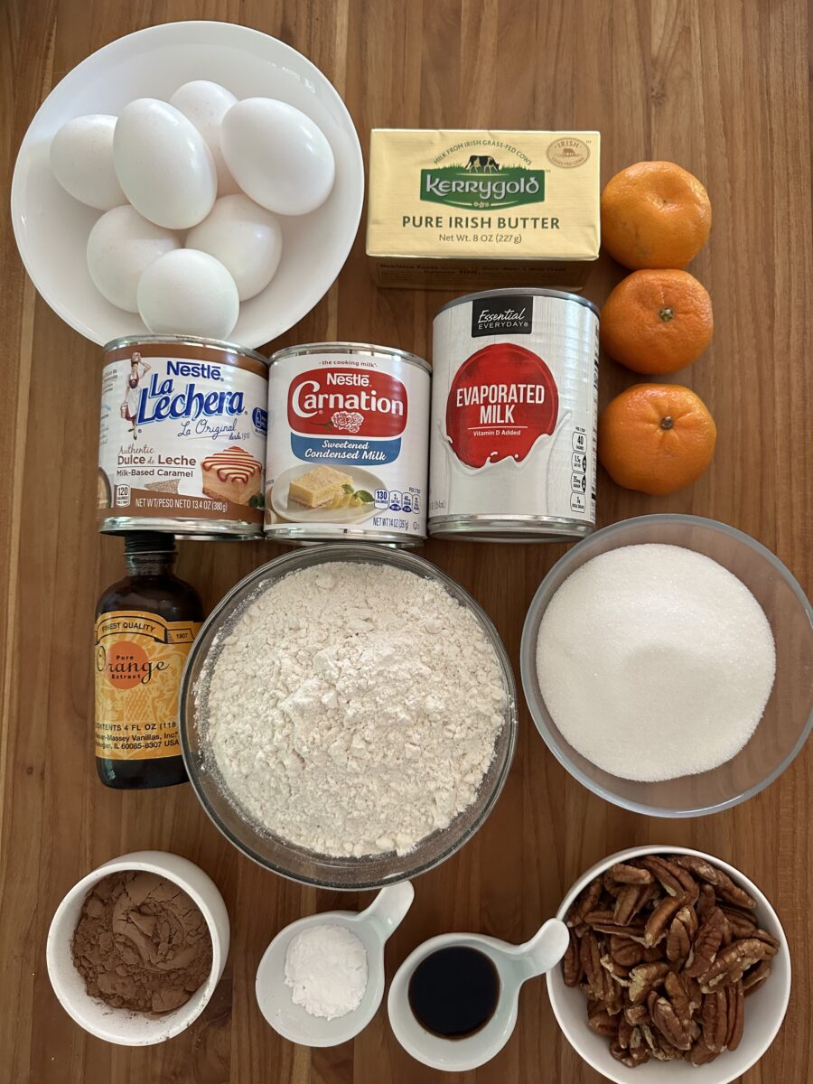 Ingredients for Chocoflan  cake.