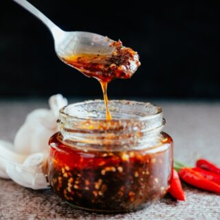 Mexican chile oil in a small glass jar