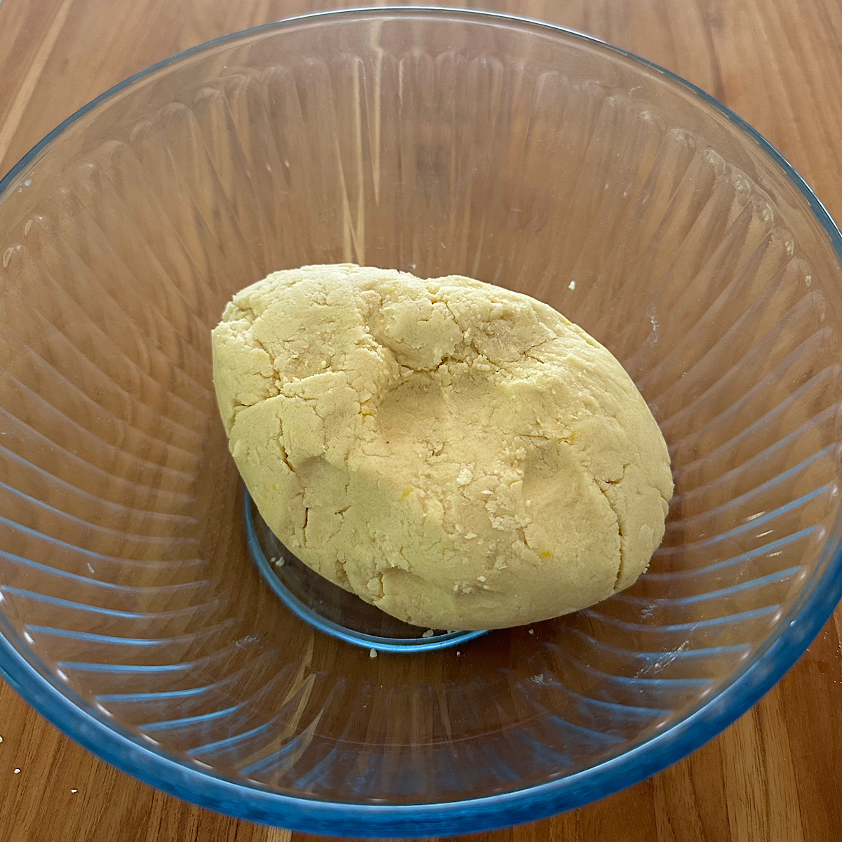 Cookie dough compressed into an oblong ball.