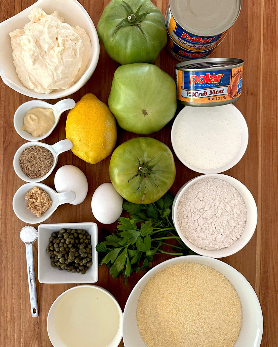 Ingredients for fried green tomatoes with crab   Remoulade