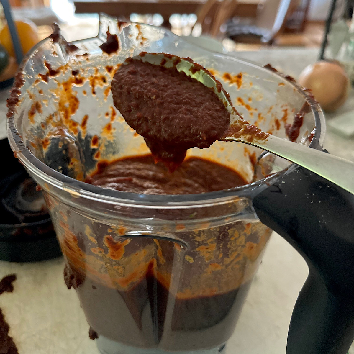 Mexican rojo sauce in blender
