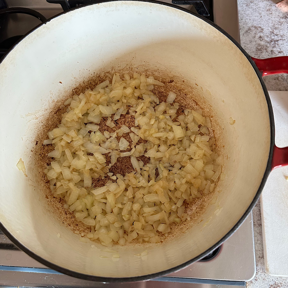 Caramelizing onions in a dutch oven.