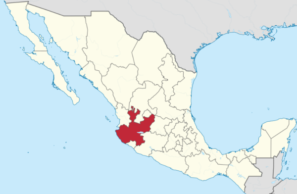 map of Mexico highlighting the state of Jalisco in red.