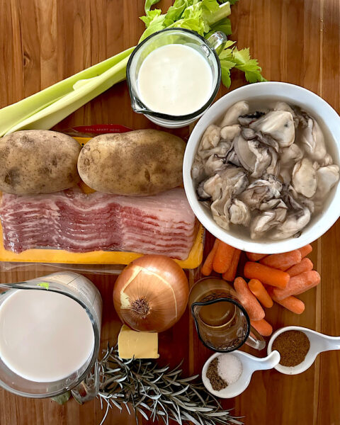 Ingredients for low carb oyster stew.