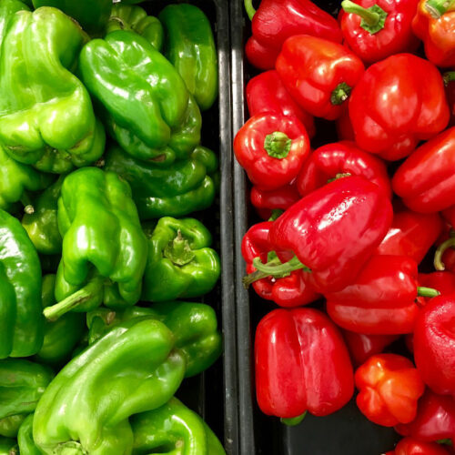 Sweet Italian bell peppers, in their green and red form.