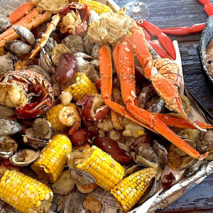 Seafood boil with corn and potatoes