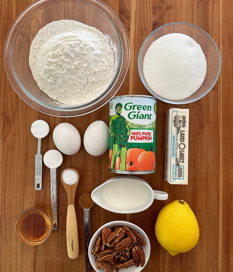 Ingredients for pumpkin amaretto bread