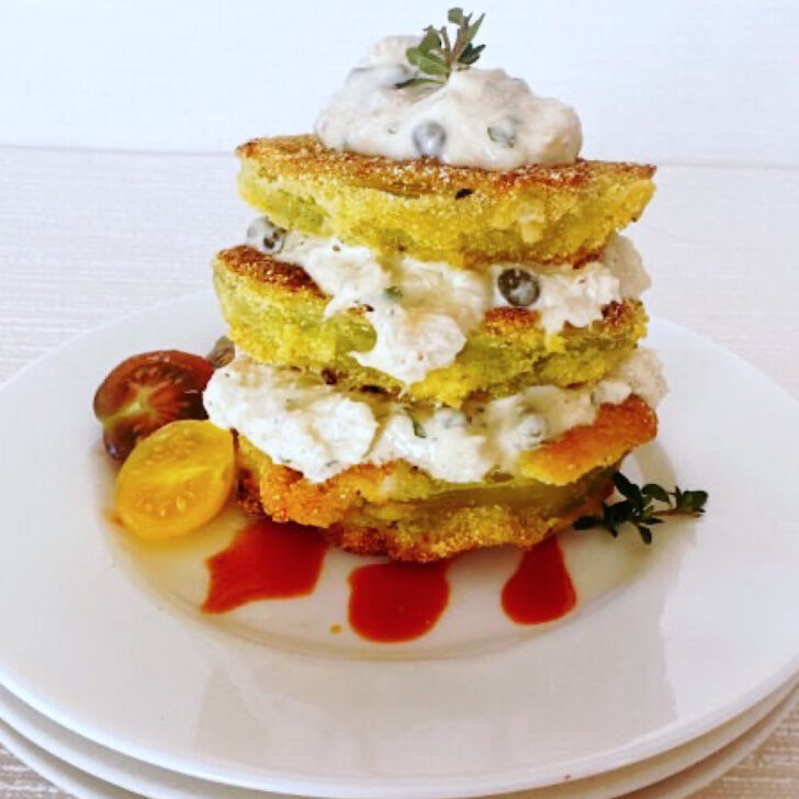 Fried Green Tomatoes and Crab Salad as a Crab Stack