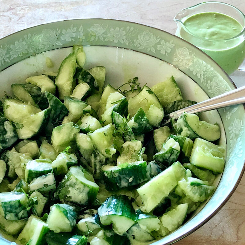 Cucumber salad with green goddess dressing