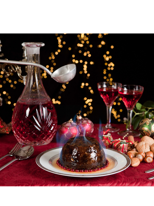 Christmas pudding with flames