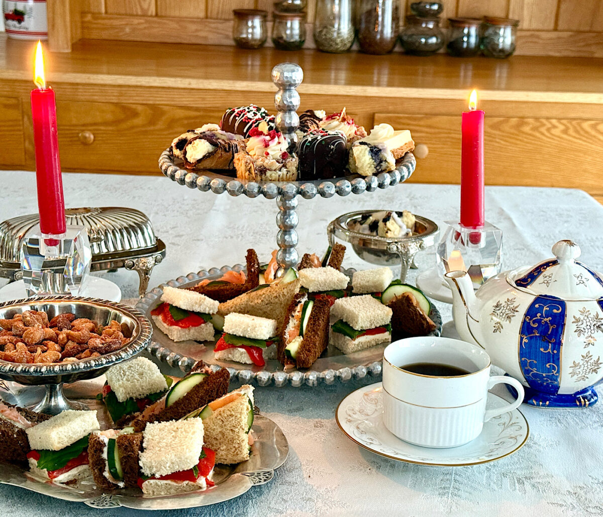Afternoon tea party set up at HeathGlen Farm's kitchen.