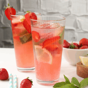 Strawberry mint infused iced tea made with berries and green tea from HeathGlen Organic Farm.