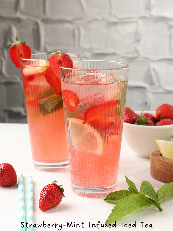 Strawberry mint infused iced tea made with berries and green tea from HeathGlen Organic Farm.