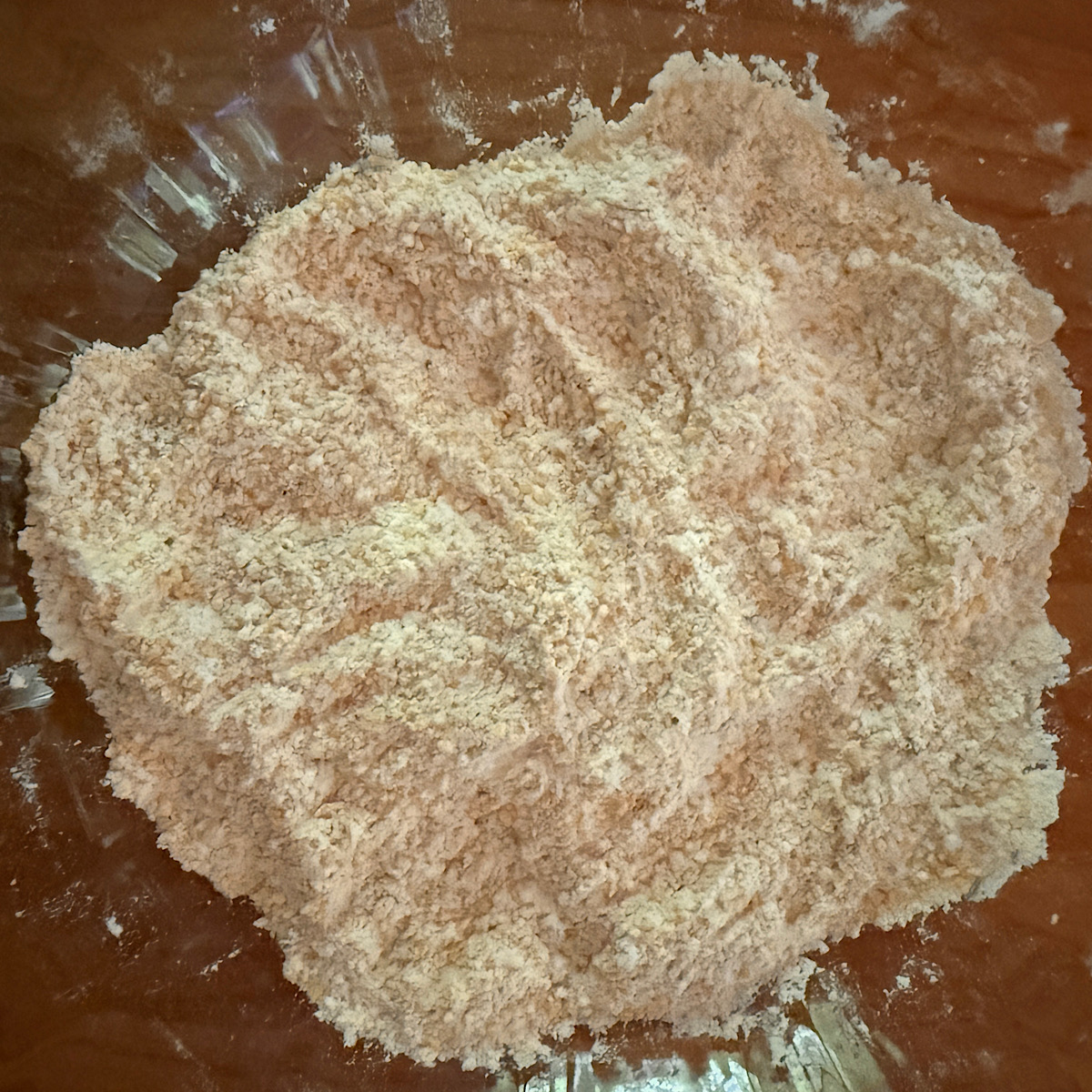Cornmeal-flour-spice breading to be used to coat oysters before deep frying for Oyster Po Boy sandwich.